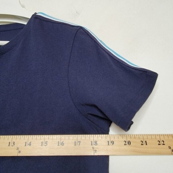 DIEZ‎ Studio Navy Tee Racing Stripes Sleeve Detail Minimalist Sporty Unisex Sz M - Picture 8 of 9